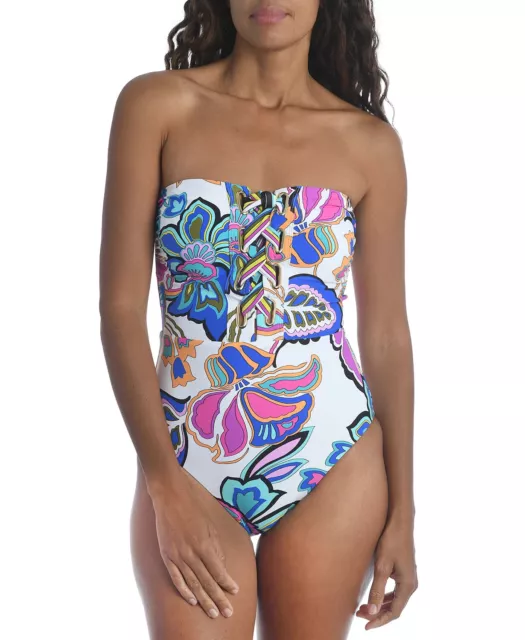 $162 NWT Trina Turk Multicolor Floral Mandalay Bandeau One Piece Swimsuit 2