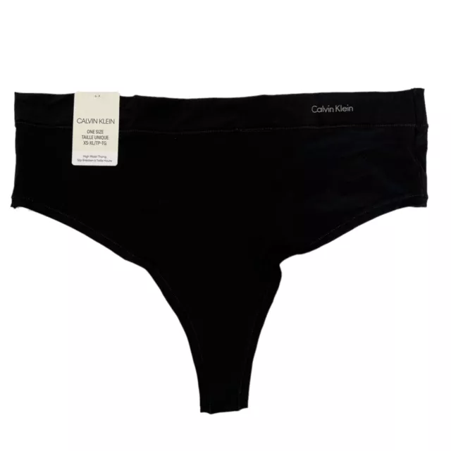 NWT CALVIN KLEIN High Waist Thong Sz OS (Fits XS-S-M-L-XL) Black Stretchy