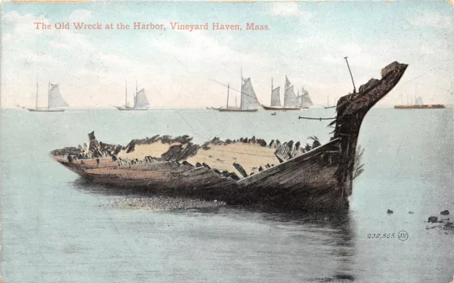 Vineyard Haven Massachusetts c1905 Postcard The Old Wreck At The Harbor