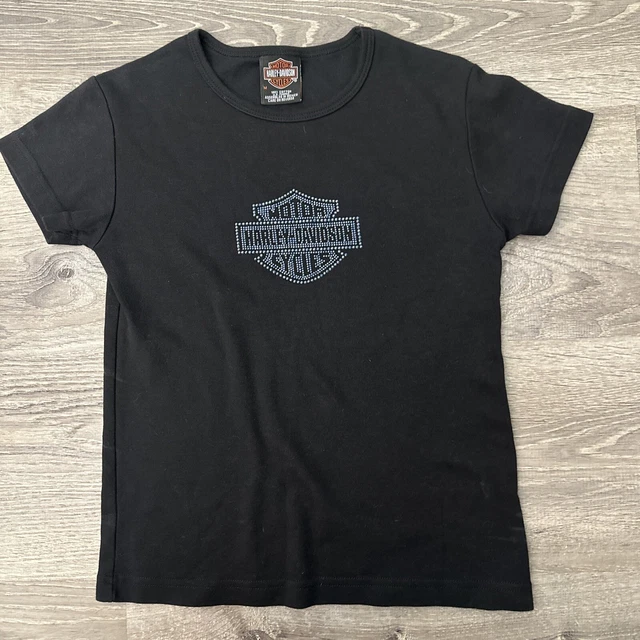 Harley Davidson Shirt Womens Size Medium Bedazzled Studded Short Sleeve