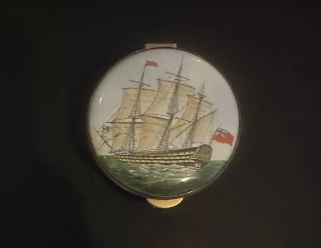 Vintage Bilston & Battersea HALCYON DAYS ENAMEL TRINKET BOX  HMS Victory Ship