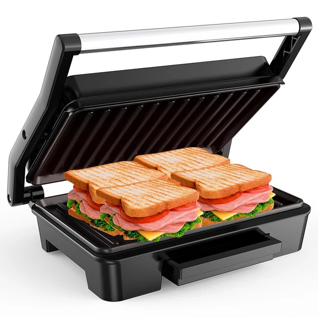Panini Press Sandwich Maker, 2 Slice Stainless Steel Panini Press Grill, Non-Sti