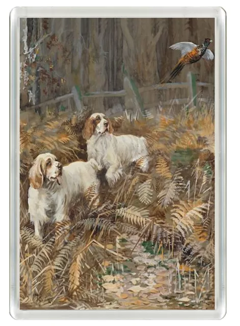 Clumber Spaniel Two Dogs Beautiful Art Print Novelty Fridge Magnet   Great Gift