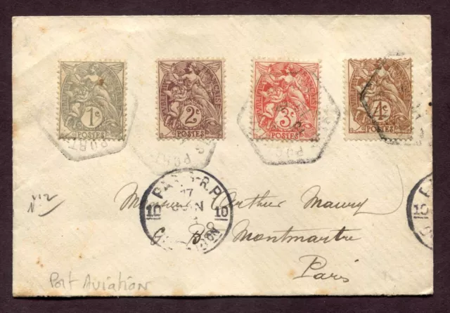 France 1915 'Port Aviation’ Hexagonal Cancel On Early Airmail Cover To Paris