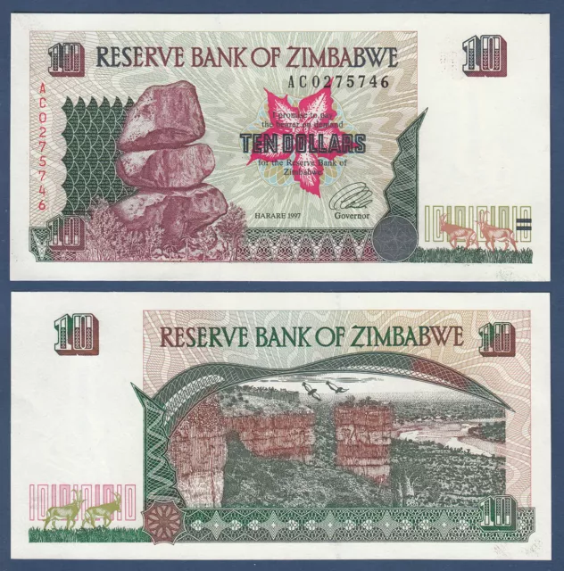 ZIMBABWE 10 Dollars 1997 REPLACEMENT AC  UNC P. 6 r