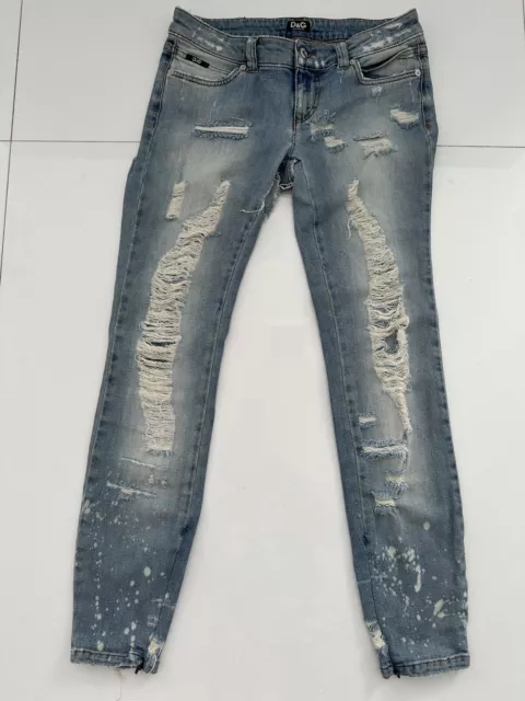 DOLCE & GABBANA Vintage D&G Destroyed Denim Jeans Low Rise Skinny 29 Ripped