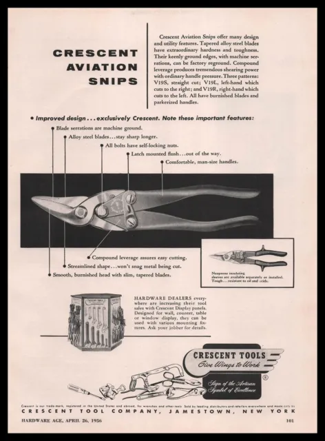 1956 Crescent Tool Company Aviation Snips Jamestown New York Vintage Print Ad