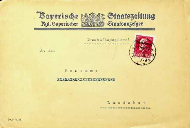 Sephil Deutschland Bayern 1919 Post WWI 10pf Ovpt auf Brief Von Muenchen Sich