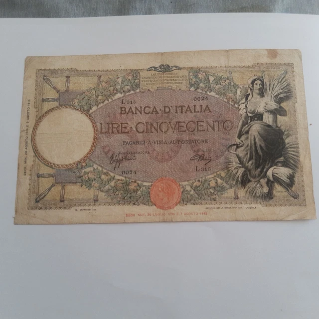 500 LIRE MIETITRICE Capranesi Raro decreto 23.08.1943 500 LIRE MIETITRICE Capranesi Raro decreto 23.08.1943