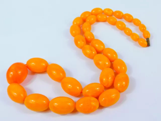 Mid Century Faux EGG YOLK Amber Graduated Beaded Necklace Faturan? Plastic 32"