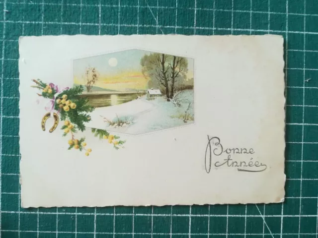 Xd126 CPA Fantasy Circa 1917 Chalet Snow Lake Decor Floral Happy New Year