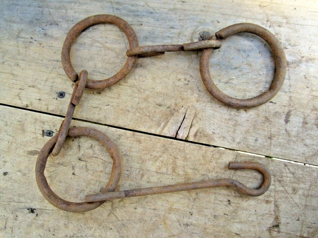 Antique Hand Wrought / Forged 26" Chain, Large Rings & Hook