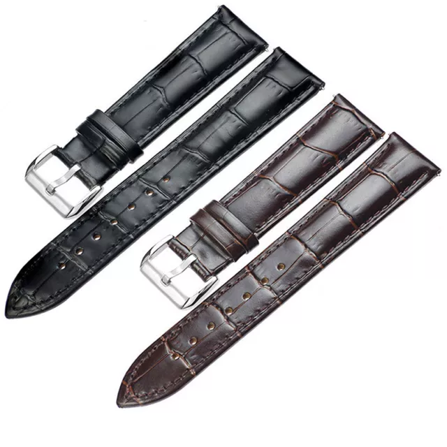 Mens Ladies Genuine Leather Watch Strap Band Belt Wristwatch Black Brown 16-24mm 3