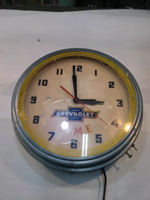 20.5 " Chevrolet Dealership Neon Clock 1954 Lackner