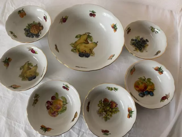 Bohemia Czechoslovakia Porcelain 7 Piece Dessert/Fruit Bowl Set, Bohemia