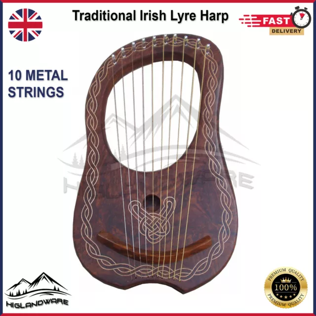 Professionnel Irlandais Lyre Harpe Traditionnel Musical Instrument 10 Métal Fils