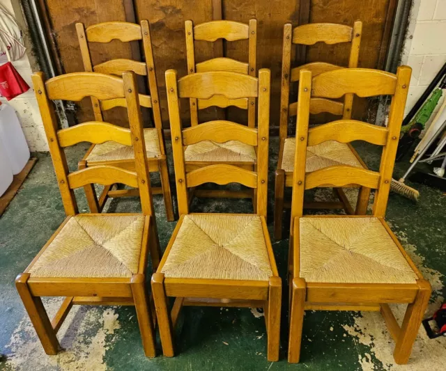 Set of 6 comfortable Rush Seat Ladder Back Dining Kitchen Chairs Oak Wicker