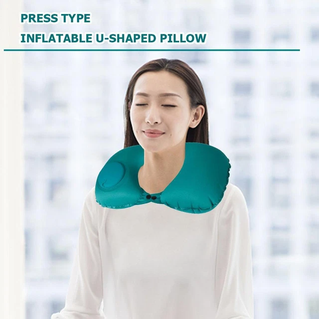 Almohada de viaje en forma de U, tipo prensa almohada inflable de viaje de aire,
