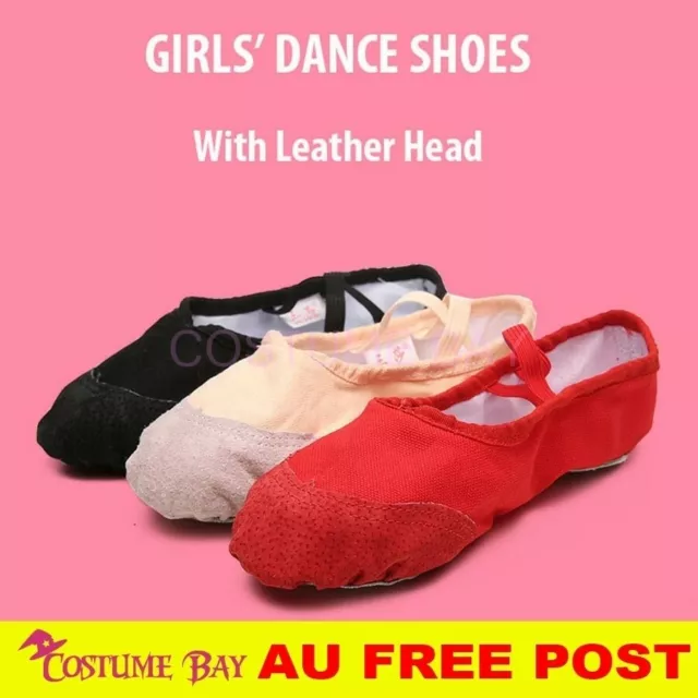 AU STOCK Soft Genuine Leather Canvas Ballet Jazz Dance Shoes Split Sole Ballroom