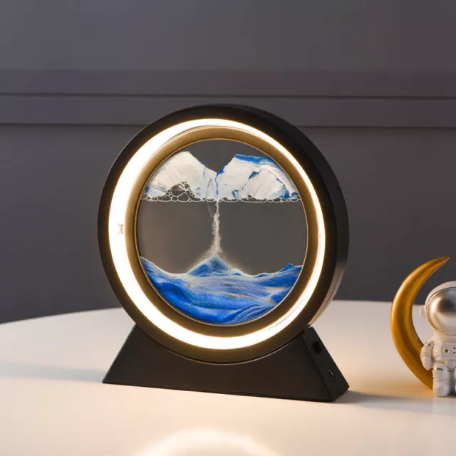 Moving Sand Art Table Lamp LED Quicksand Night Light 3D Flowing Sand Hourglass