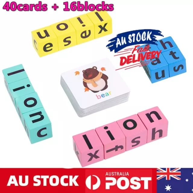 1 Set Puzzle Wooden Toy Spell Word Building Blocks Spelling Word Game Crossword