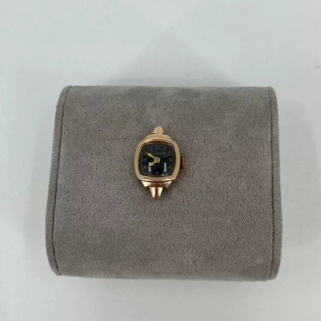 Vintage Bulova 14k Gold Filled Ladies Dress Wristwatch Bracelet Watch Black Dial