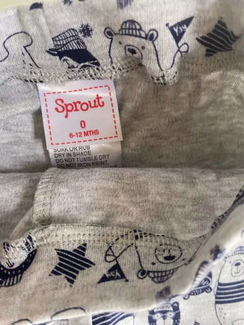 SPROUT BABY SIZE 6-12 months grey blue footed leggings beanie set bears ...