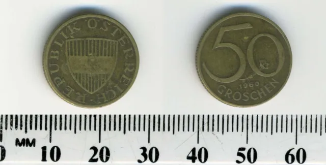 Austria 1960 - 50 Groschen Aluminum-Bronze Coin - Austrian shield - #1 10