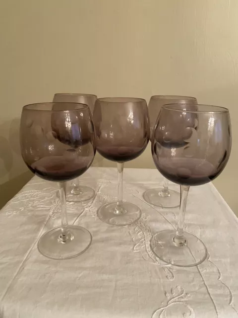 Waterford Marquis Polka Dot Wine Glasses Set Of 5  No Chips Amethyst 8.5”T