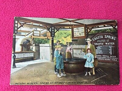 MOUNT SHASTA AREA postcard CA drinking fountain NATURAL MINERAL SPRING analysis