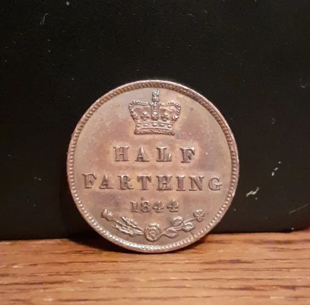 1844 United Kingdom UK GB Copper Queen Victoria Half Farthing Coin
