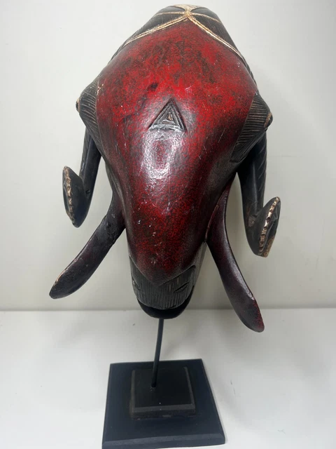 vary large African Mask Baule Tribe Ram Head Mask 17" X 12" X10