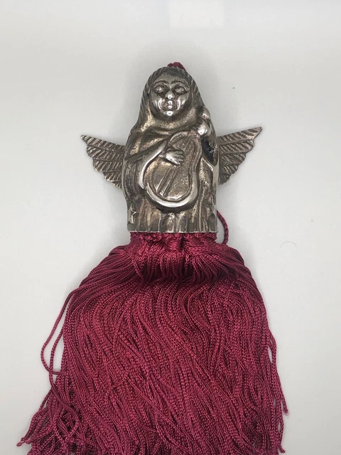 Vtg Curtain Tie Back Metal Angel W/ Tassels, Victorian Style Hanger