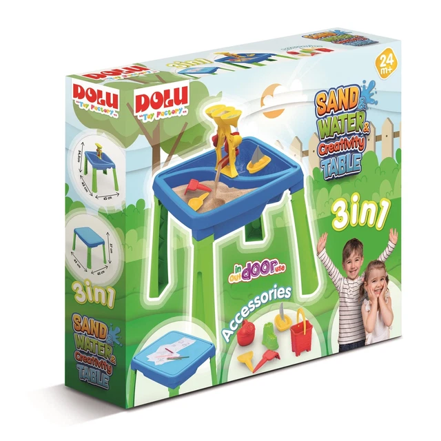 DOLU 3 IN 1 Sand and Water Creativity Table Children's Fun Outdoor