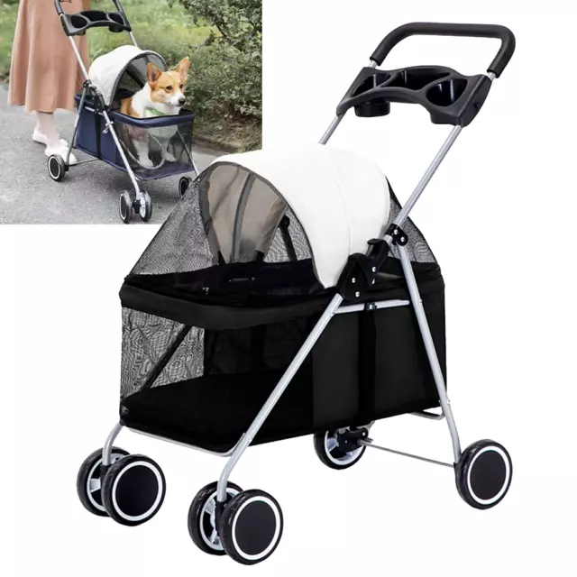 Pet Stroller Dog Cat Trolley Pram Carrier Cage Travel Pushchair Folding 4 Wheels