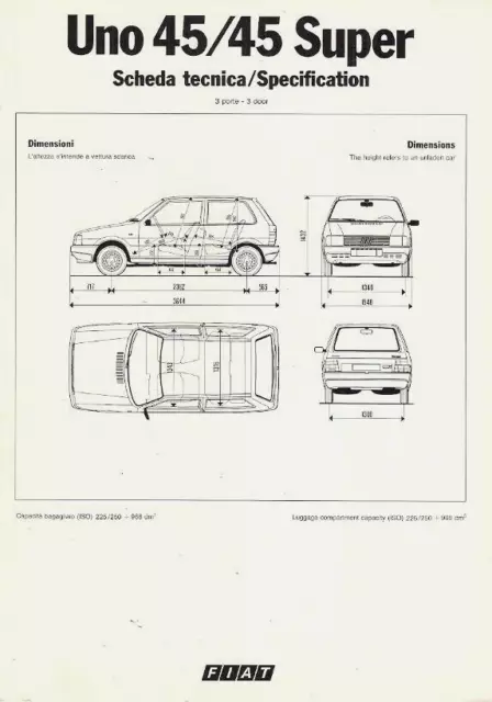 Fiat Uno 45 & 45 Super Specifications 1982-83 Foldout Brochure Italian & English