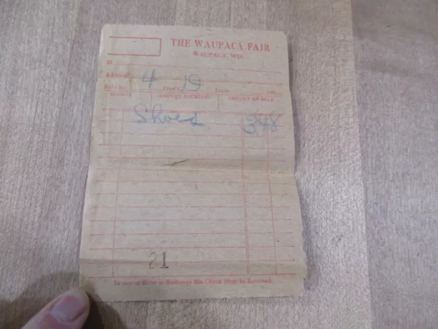 1920's Bill for Shoes the Waupaca Fair Wisconsin (r)