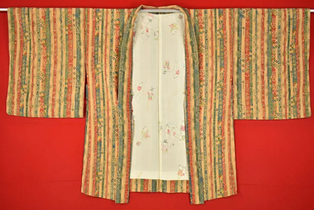 Vintage Japanese Kimono Silk Antique BORO HAORI Kusakizome Dyed/A309/465