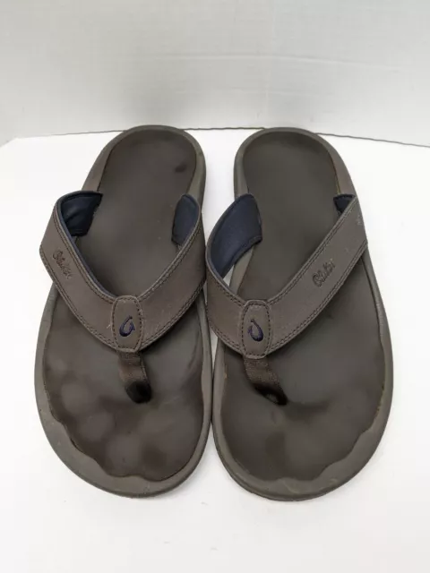 OLUKAI Mens Shoes OHANA Brown Flip Flops Sandals Thongs Size 14 Slip On
