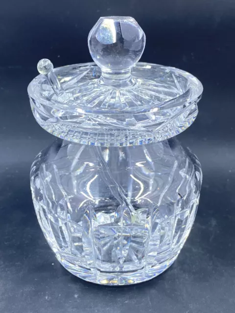 Waterford Cut Crystal Jam Jar Honey Pot Jelly Jar with Lid & Spoon 4" Tall 4 Oz