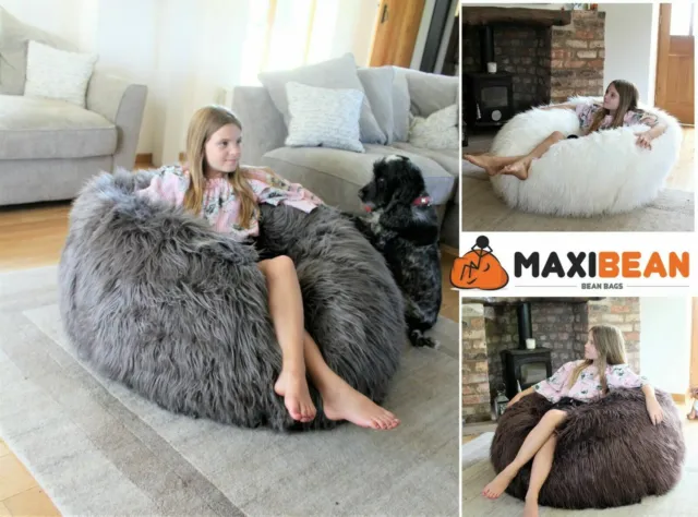 Faux  Bean Bag Long Fur Chair Mongolian Fur Beanbag Gaming Chair 105cm DIA