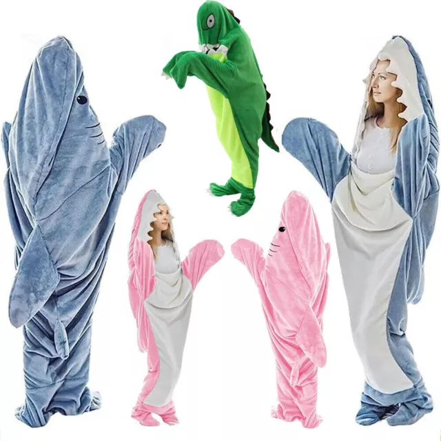 Shark Blanket Hoodie Adult Super Soft Cozy Flannel Wearable Pajama Sleeping Bag