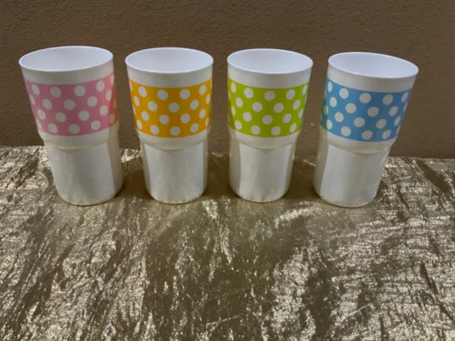 New Set of 4 VINTAGE Tupperware Caribe Tumblers No Lids Pastel Polka Dots 12oz