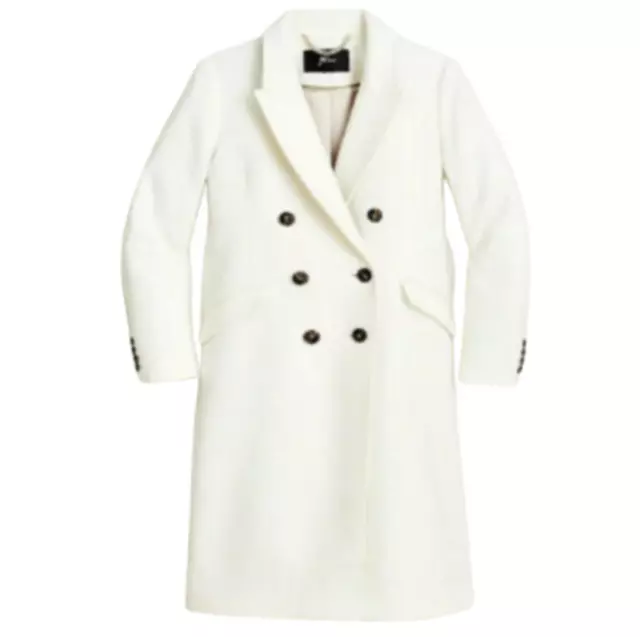 NWT JCrew Double Breasted Top Coat Womens 0 Ivory Cream Italian Cloth Wool NEW