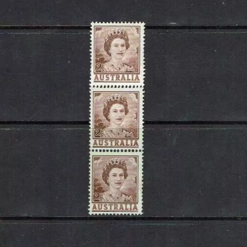 Australia: 1958 2d brown (Queen Elizabeth II) , coil strip, paper join, MNH