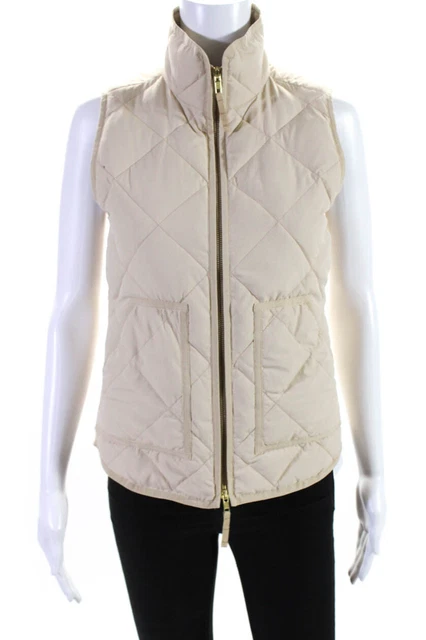 J Crew Womens Front Zip Mock Neck Down Quilted Vest Jacket Beige Size 2XS