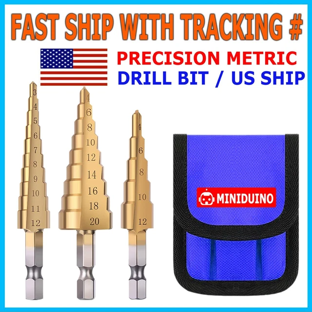 3pcs/Set Titanium Step Cone Drill Hole Cutter Bit HSS Large Set Tool With Pouch