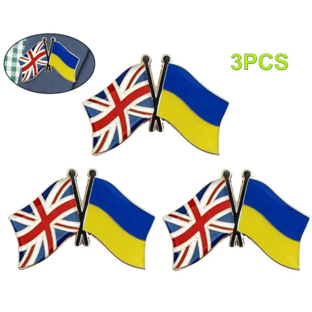3 Pcs Ukraine U.K Ukrainian Diplomat Brooch Country Flag Lapel Pin Badge ~ PEACE