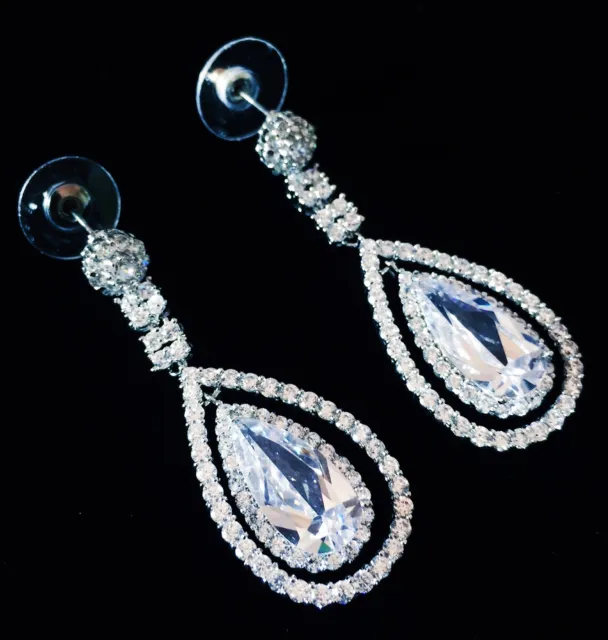 EARRING made with Swarovski Crystal Dangle Drop Wedding Bridal Rhodium Silver