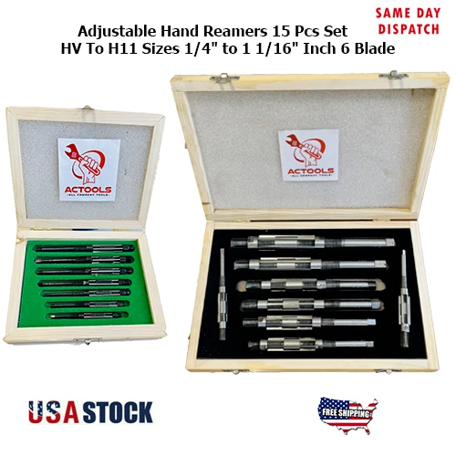 15 Pcs New Adjustable Hand Reamer Set HV -H11 Sizes 1/4"-1.1/16", 6.35-27mm USA